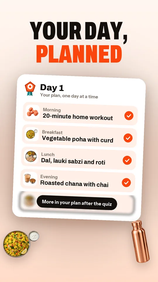 Your day, planned: Workout, meals and water, ticked off one by one